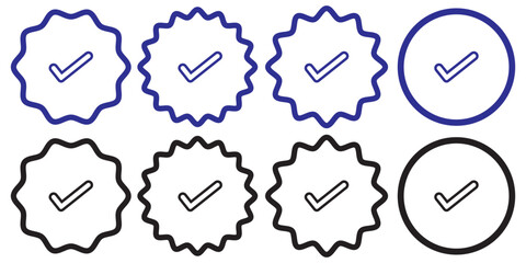 Set of blue check mark badge icons. Profile verification icons . design eps 10 