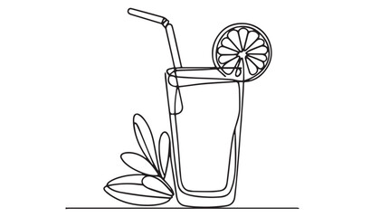 Continuous one single minimal line drawing glass of orange juice