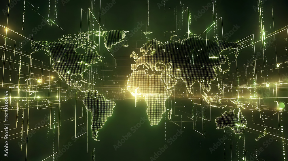Aufkleber a computer generated image of the world with a green background