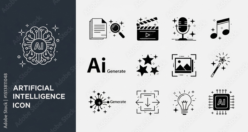 Poster artificial intelligence icon set - ai generated design elements for technology, creativity, and inno