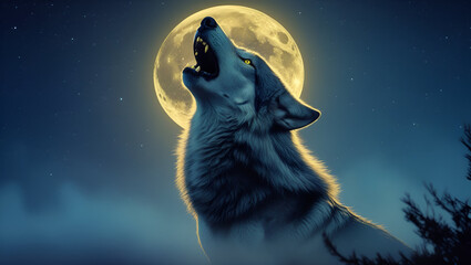 Majestic Howling Wolf with Thick Gray Fur in the Wilderness

