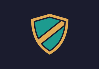 Teal and gold shield emblem design