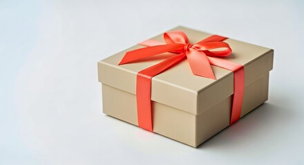 Chic Beige Gift Box with Eye Catching Coral Bow