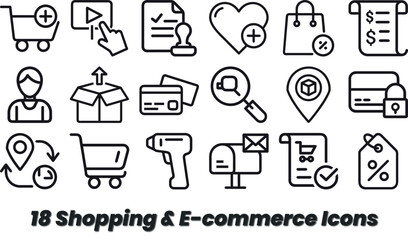 Shopping and E-commerce Icons Set: Online Retail Symbols for Digital Commerce