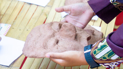 Masks from paper, wood glue and sawdust. Eco friendly and recycle handy craft.
