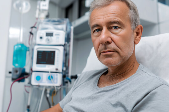Hyperkalemia potassium emergency. Electrolyte symptom. Imbalance blood. Patient undergoing dialysis for chronic kidney disease