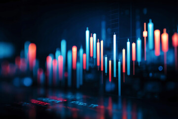 Financial stock market analysis with candlestick graph on dark digital background for technology investment aesthetics