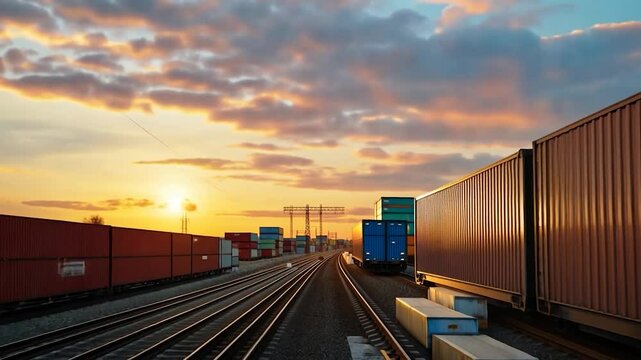 Sunset freight train shipping containers