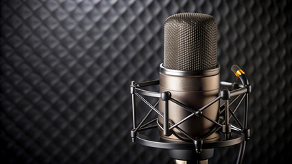 black and white condenser microphone in recording studio