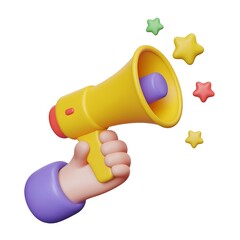 A hand holds a megaphone against a plain white background