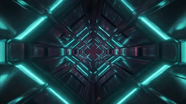 Complex Abstract Tunnel Background with Teal Silver and Dark Purple Lights