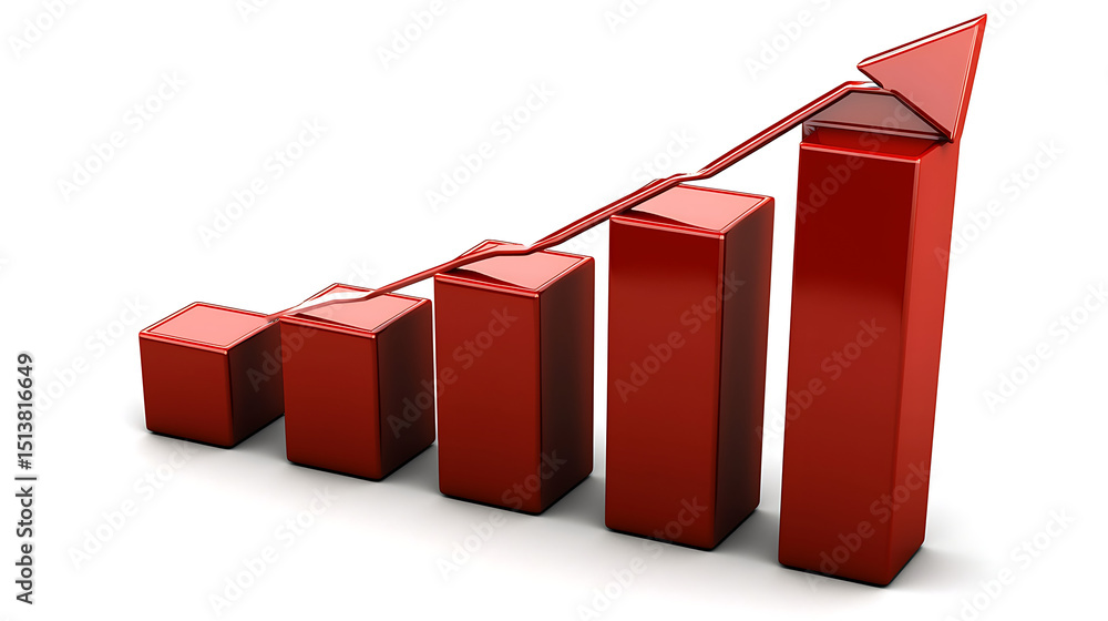 Aufkleber a red bar graph with a triangle pointing upward