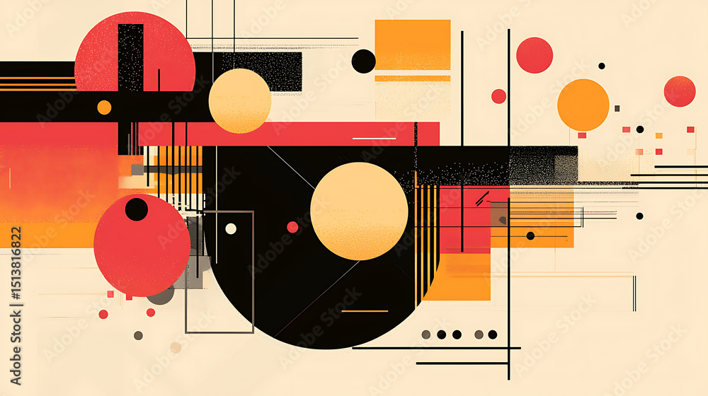 Poster a colorful abstract painting with many circles and squares