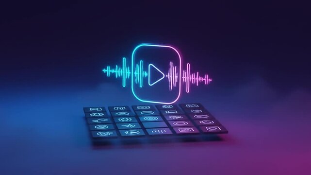 Neon podcast player interface modern technology innovative digital platform