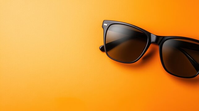 Minimalist black sunglasses elegantly positioned against a vibrant orange background, showcasing contemporary design, style, and the essence of modern fashion accessories. - Powered by Adobe