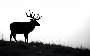 Obraz premium Silhouette of an Animal on a Monochrome Winter Hill. High quality