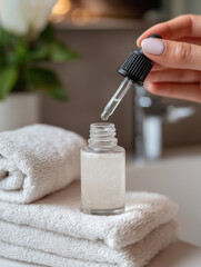 Creating a rejuvenating skincare treatment amidst a tranquil spa setting with soft towels and elegant decor