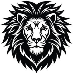 Stylized lion head mascot vector illustration, perfect for animal power tribal tattoo designs or wild cat face symbols