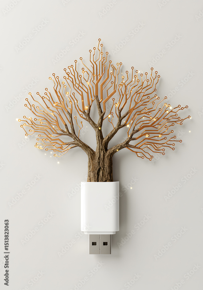 Poster usb tree light branch network circuit glow