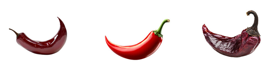 Three Stages of Chili Pepper Development, Cut out transparent