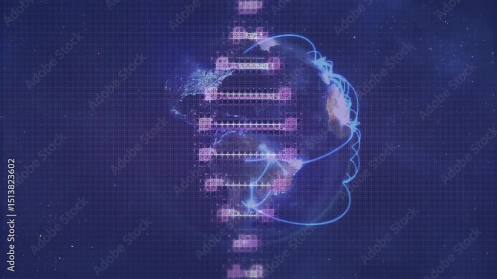 Aufkleber fading grid initiating globe emerging pink strand sweeping blue arcs pulsing showing global network