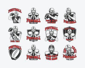 Fototapeta premium Customizable Football Player Emblems and Logos with Personalized Text and Player Illustrations