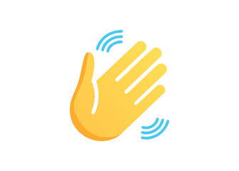 Yellow cartoon hand waving symbol icon on white background illustrating greetings and gestures