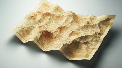 Aged topographic map, crumpled