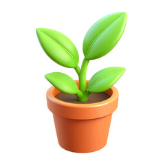 Potted Plant 3D Icon &ndash; Glossy Minimal Emoji Style, Isolated PNG object
