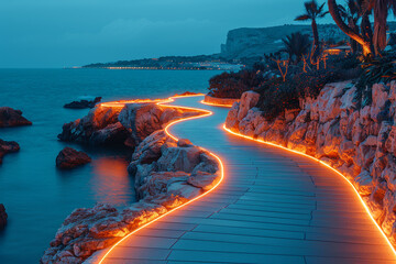Starlit Journey: Surreal Glowing Pathway to the Cosmos