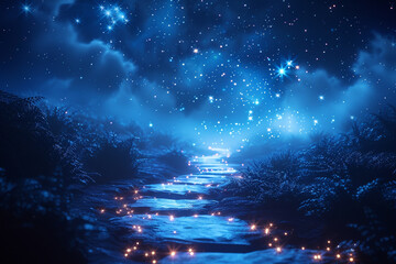 Starlit Journey: Surreal Glowing Pathway to the Cosmos