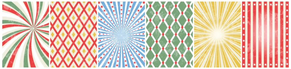 Fotobehang Vintage Poster circus retro background set. vintage carnival template for poster with sunburst, stars and rhomb  © yatsan lee