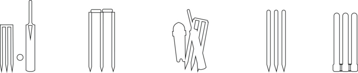 Cricket wicket icon set . trendy flat and line styles. Cricket game vector isolated on transparent background. cricket tournament wicket out elements template. vintage for clubs and team. Sports sign