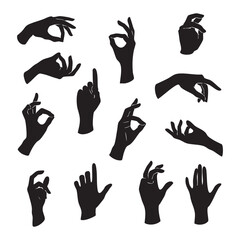 Silhouette set of hand on white background