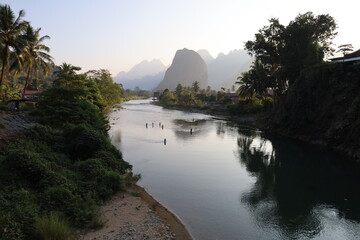 beautiful mountains and river in Vang Vieng, Laos