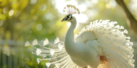 Obraz premium white peacock in daylight sunny day