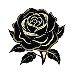 Rose vector art illustration.  high quality black flowers macro isolated on white. Greeting card objects for anniversary, wedding, mothers and womens day design.