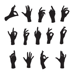 Silhouette set of hand on white background
