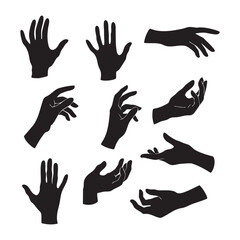 Silhouette set of hand on white background