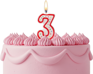 Delicious Pink Birthday Cake with Number Three Candle Festive Sweet Treat for Third Birthday