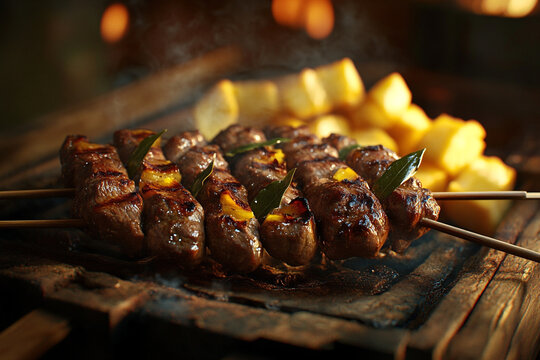 A photorealistic view of a Portuguese espetada