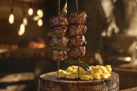 A photorealistic view of a Portuguese espetada