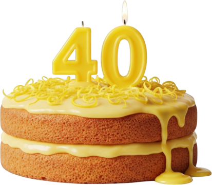 Delicious Two Layered Lemon Cake with Forty Candle Birthday Celebration