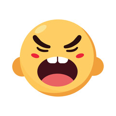 Angry Face Emoji Icon – Flat Cartoon Expression Vector on White Background
