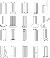Cricket wicket icon set . trendy flat and line styles. Cricket game vector isolated on transparent background. cricket tournament wicket out elements template. vintage for clubs and team. Sports sign