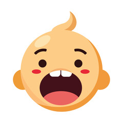Adorable cartoon baby face icon with a joyful expression, flushed cheeks, tuft of hair, and two tiny teeth. Perfect for designs related to children, parenting, baby products, and family themes.