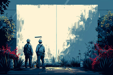 Precision in Progress: Two Painters at Work on a White Wall
