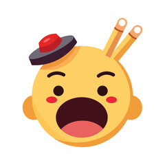 Surprised Emoji with Chopsticks and Hat - Fun and Expressive Cartoon Icon