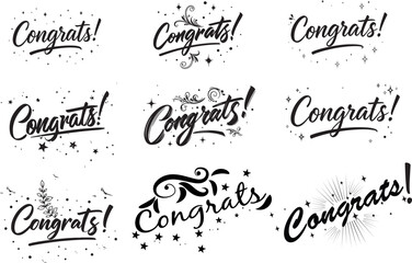 A Collection of Decorative 'Congrats!' Typography Designs, Calligraphic design elements.