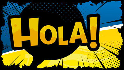 hola ! — colorful comic-style banner, background, template — vector illustration © KR Studio
